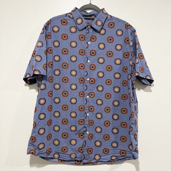 Tasso Elba Other - Tasso Elba Men’s XL Dress Button Down Shirt Cotton Short Sleeve Blue Medallion